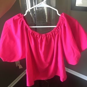 Off the shoulder fuscia top